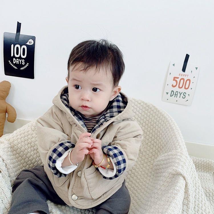 Áo Khoác Cotton Dày Hai Mặt Có Mũ Trùm Thời Trang Mùa Đông Cho Bé
