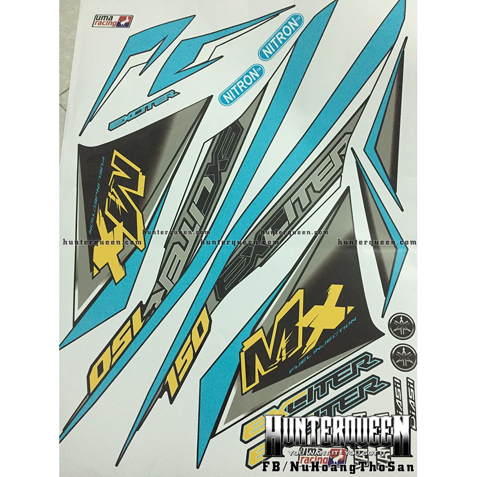 Tem Exciter 150. Tem rời Exciter MX xanh bạc. Dán xe đen. Xe màu khác vui lòng inbox
