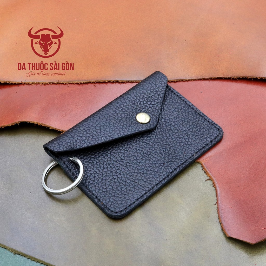 Ví Thẻ Mini Bằng Da Bò Thật - Màu Đen Hàng Chính Hãng Thương Hiệu Longdo Leather -MK01