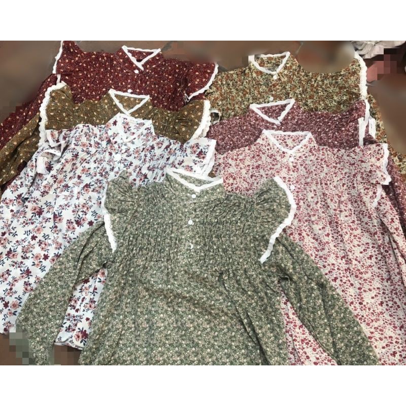Áo Kiểu Dài Tay Dáng BabyDoll Hoa Nhí Xinh Xắn