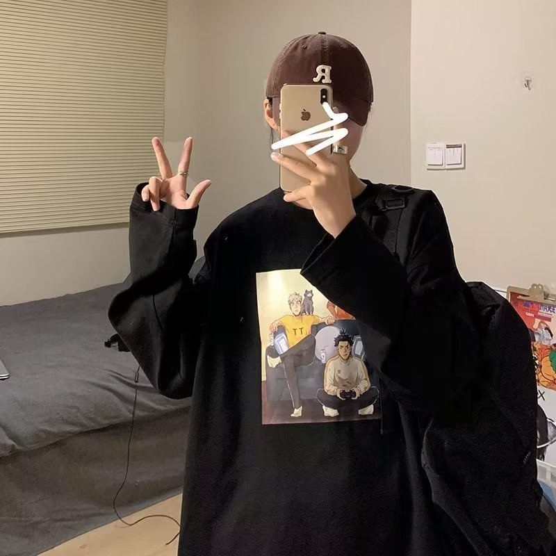 Áo Thun Dáng Rộng In Họa Tiết Hoạt Hình Phong Cách Hip Hop Hàn Quốc Thời Trang Cho Nam Và Nữ size M-5XL