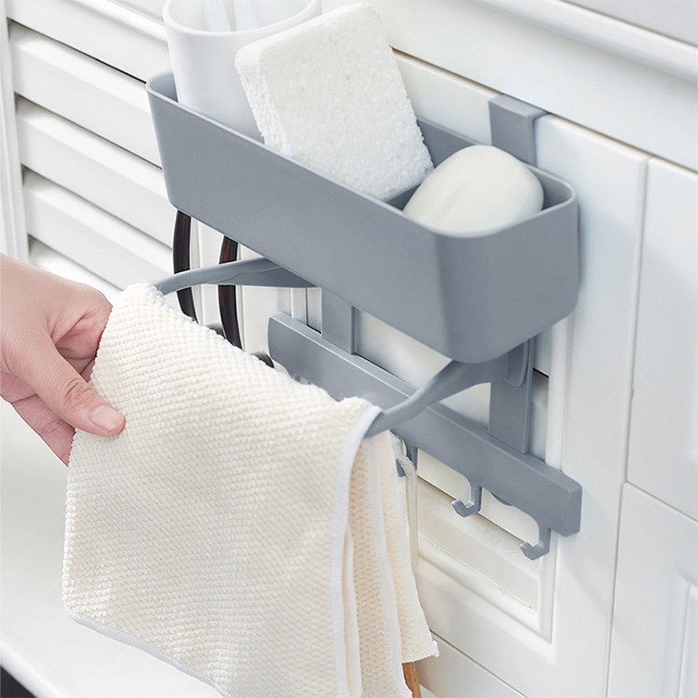 Khay Để Đồ J9 Trước Cửa Tủ Bếp Kiêm Móc Treo Khăn, Treo Đồ