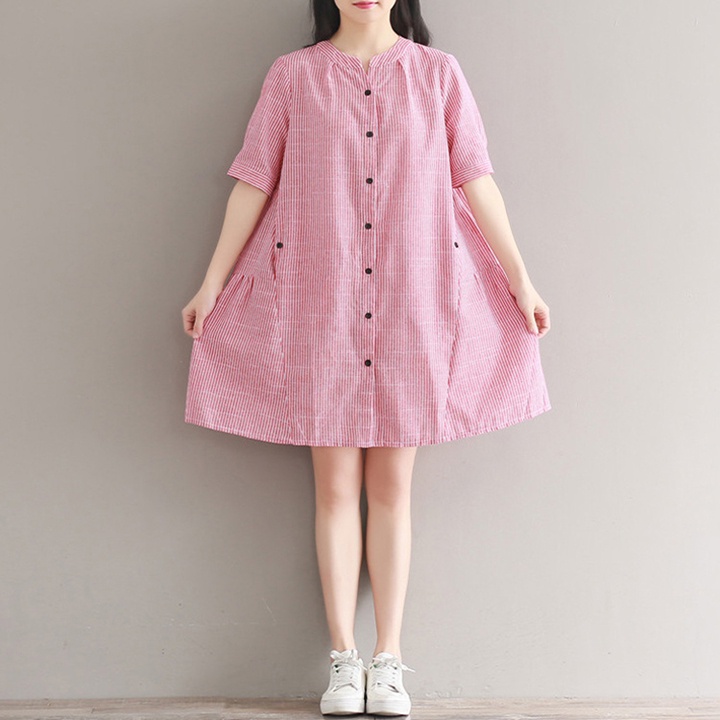 Đầm Bầu Thiết Kế Habi Fashion Dáng Suông Sọc Hồng Thời Trang HABI26