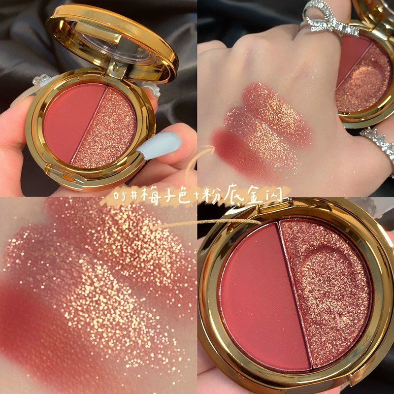 Phấn mắt 2 ô 2 màu Dikalu Meibaoge nhũ và lì tone cam tây, nâu khói, hồng rose, dễ lên màu, không trôi phấn