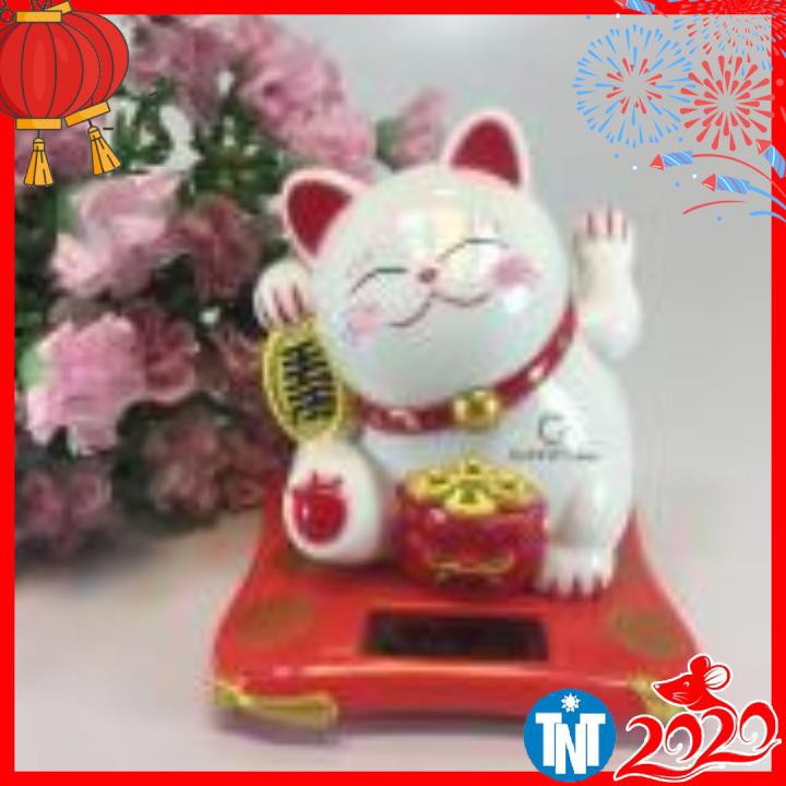 Mèo vẫy thần tài dùng pin năng lượng mặt trời cao cấp,mèo trắng, hàng đẹp Smarttnt.vn