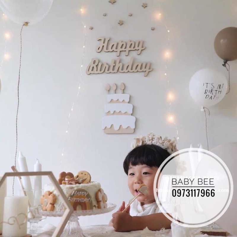 Chữ Gỗ Happy birthday Dán Tường Phong Cách Hàn Quốc