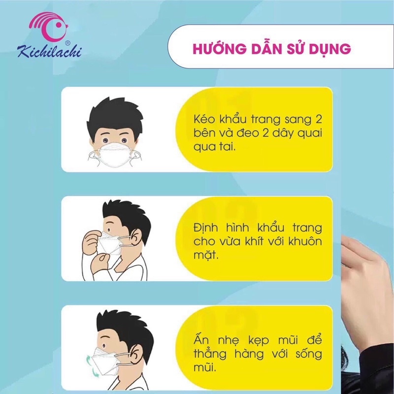 Khẩu trang 4D - 4 lớp không thấm nước Kichilachi chính hãng