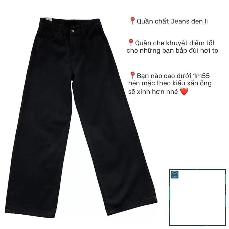 Quần jean ống rộng suông lưng cao màu đen, quần bò nữ ống suông rộng