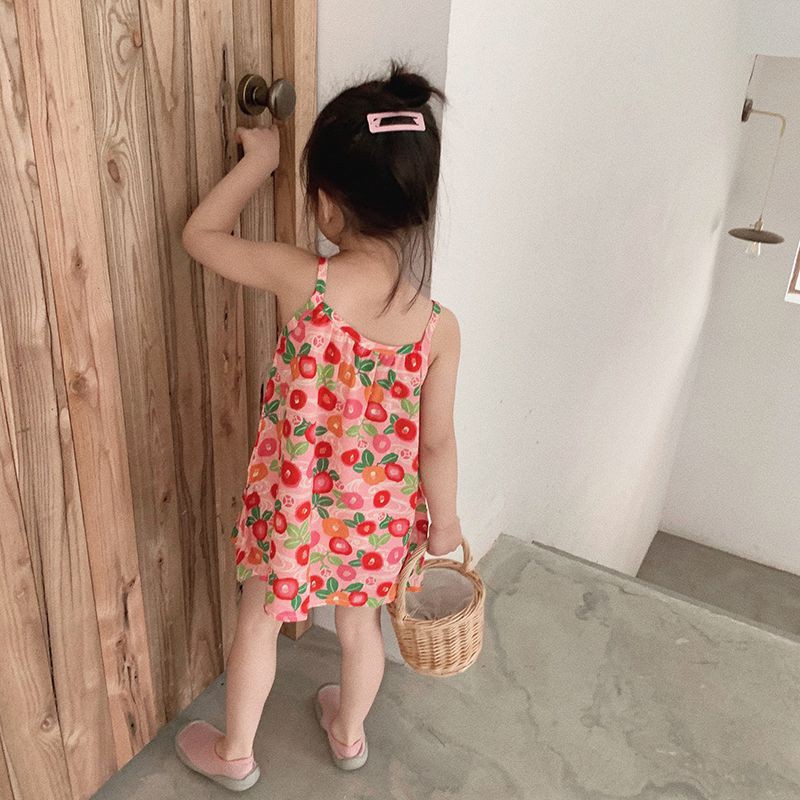 Baby Girl Dress Cotton Summer Korean Cute Floral Print Skirts Sweet Children slip Dresses