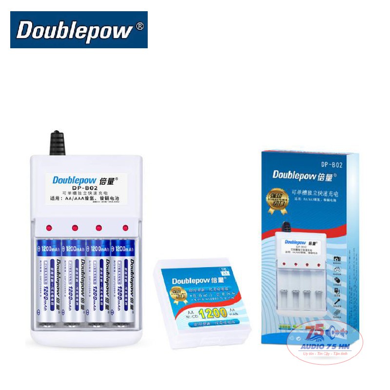 {Chính hãng} Bộ Sạc Pin Doublepow DP-B02 bán kèm 04 Pin Tiểu Sạc  Doublepow AA 1200mAh lắp MIC,máy đo huyết áp..