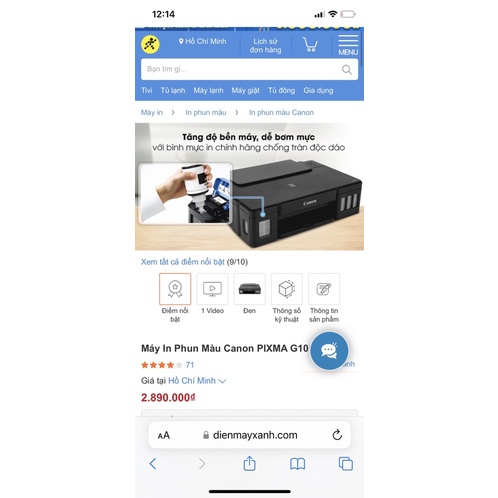 Máy in Canon G1010 chính hãng - In công sất cao - ảnh sắc nét - chi phí mực siêu rẻ