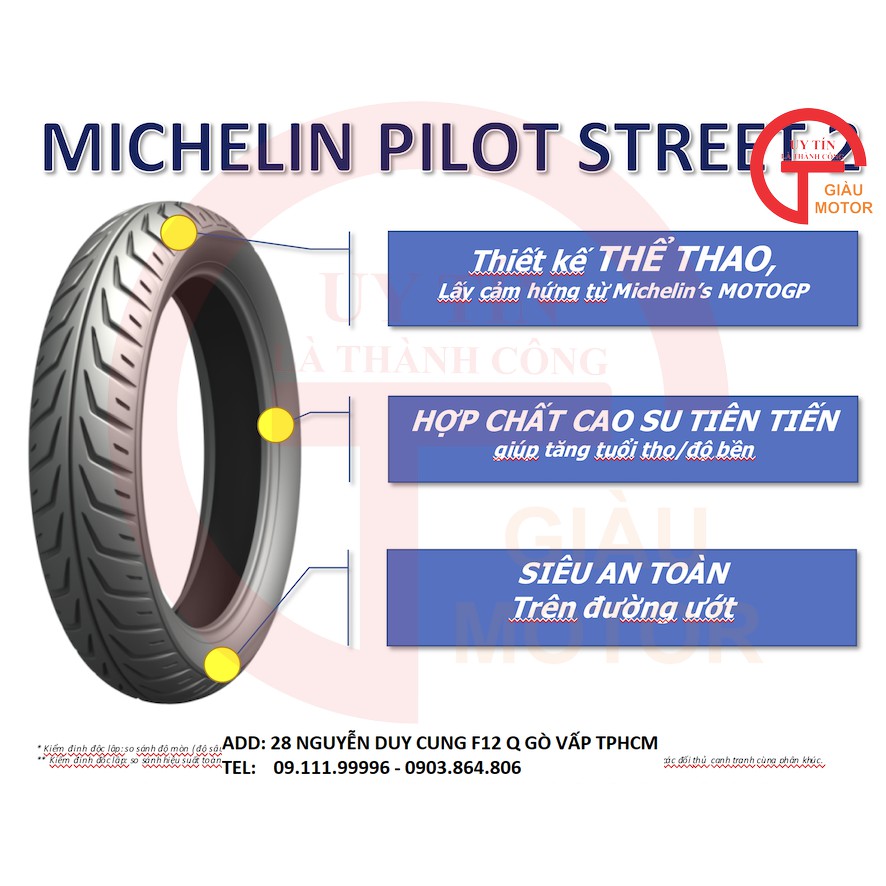 VỎ LỐP MICHELIN PILOT STREET 2 SIZE 80/90-17 TL CHÍNH HÃNG