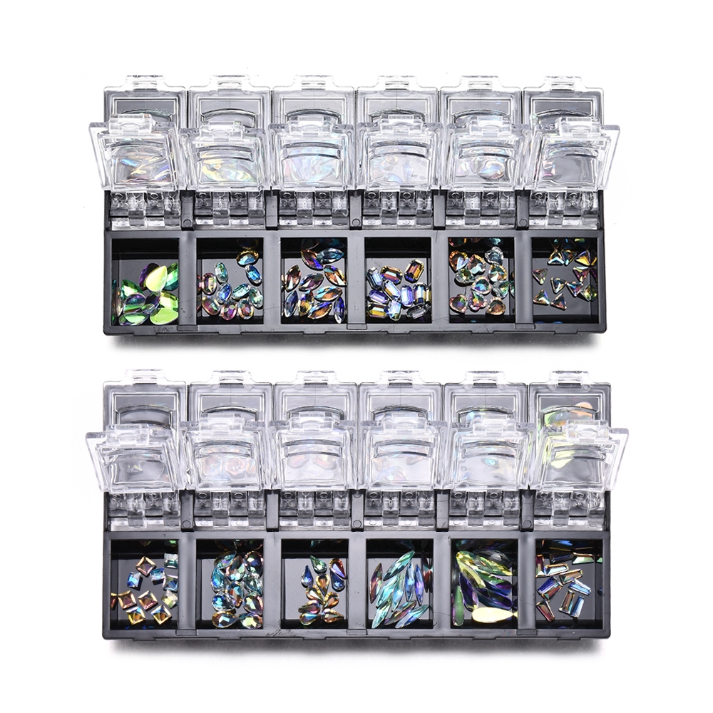 Set 12 hộp đá quý nhân tạo lấp lánh trang trí móng nghệ thuật 3D