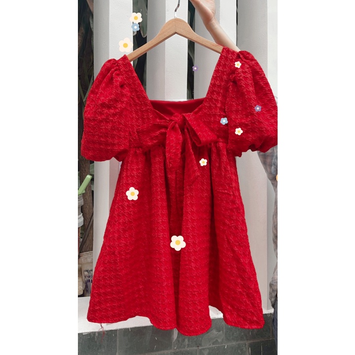 Đầm babydoll gấm xốp nơ lưng tay bồng 3 màu QUA TUẦN VỀ HÀNG LẠI💖 KÈM ẢNH THẬT | BigBuy360 - bigbuy360.vn
