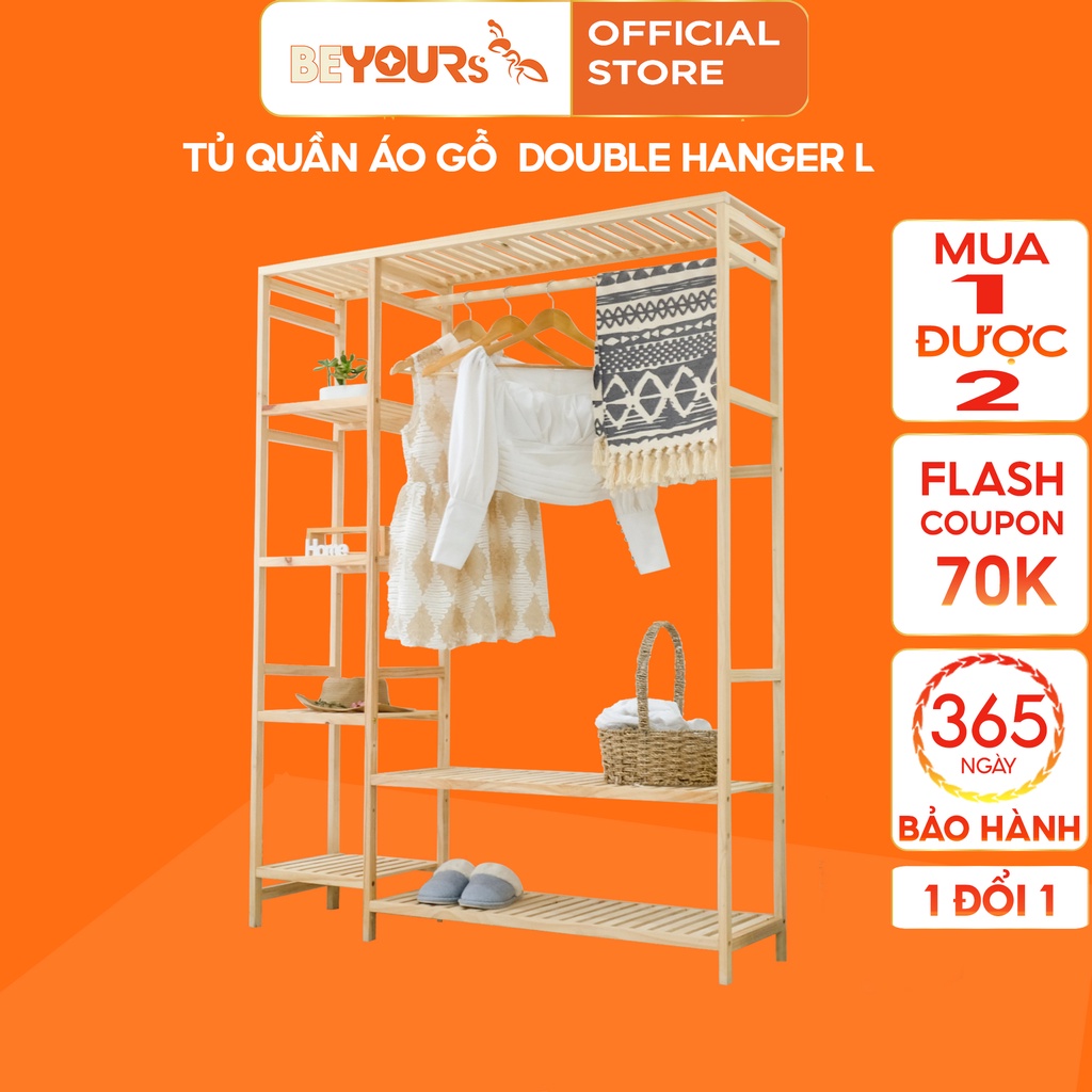 [Mã LIFEBKJAN100 giảm 10% tối đa 100K] Tủ Treo Quần Áo Gỗ BEYOURs Size Khổng Lồ Double Hanger Có Kệ Đa Năng