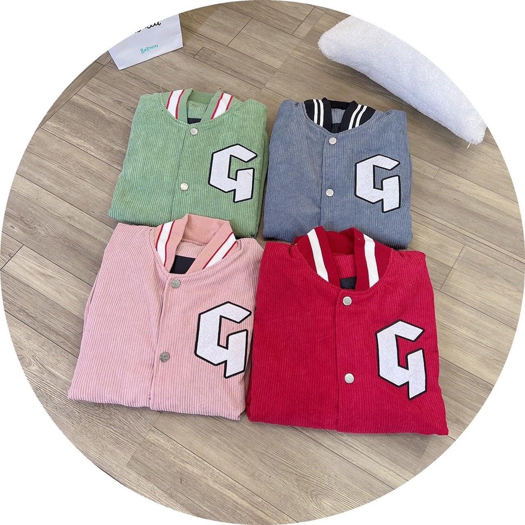 Áo Khoác Bomber Nhung Gân Tăm Thêu 𝐆 𝐍𝐠𝐮𝐲𝐞̂𝐧 Jacket Varsity GONZ Unisex Form Rộng Nam Nữ Ulzzang NUPAKACHI