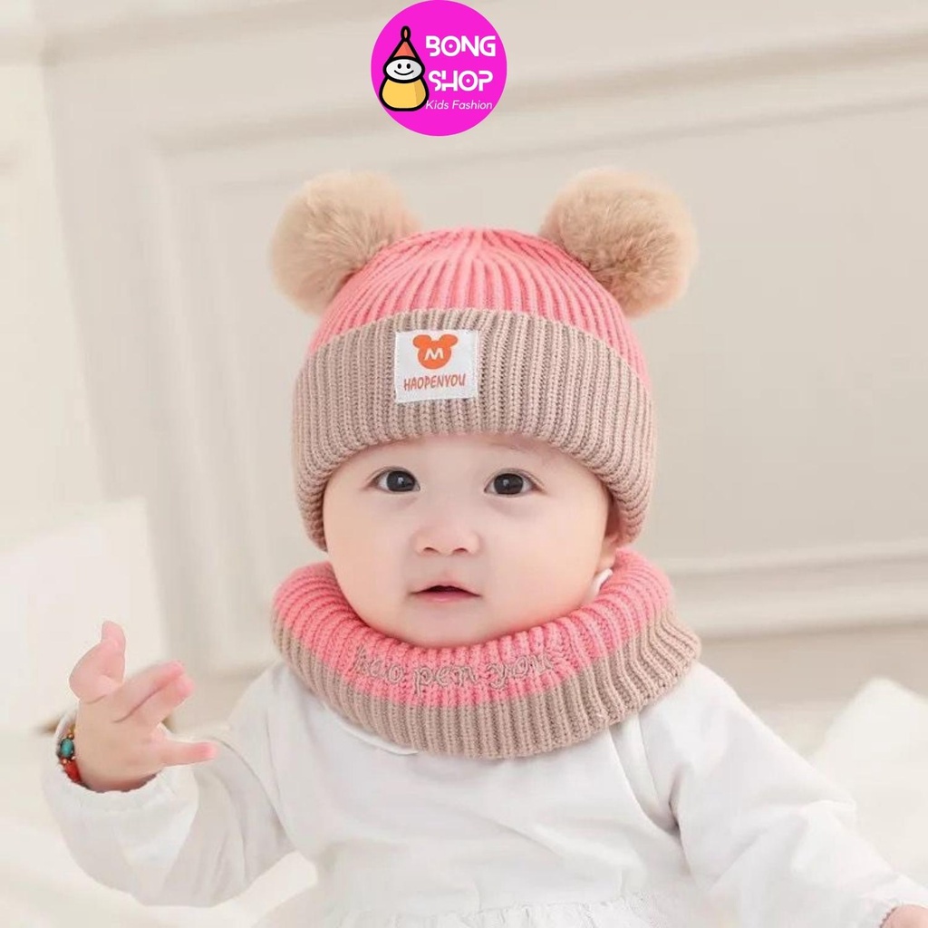 Mũ Len Cho Bé Kèm Khăn Quàng Cổ 0-3 Tuổi