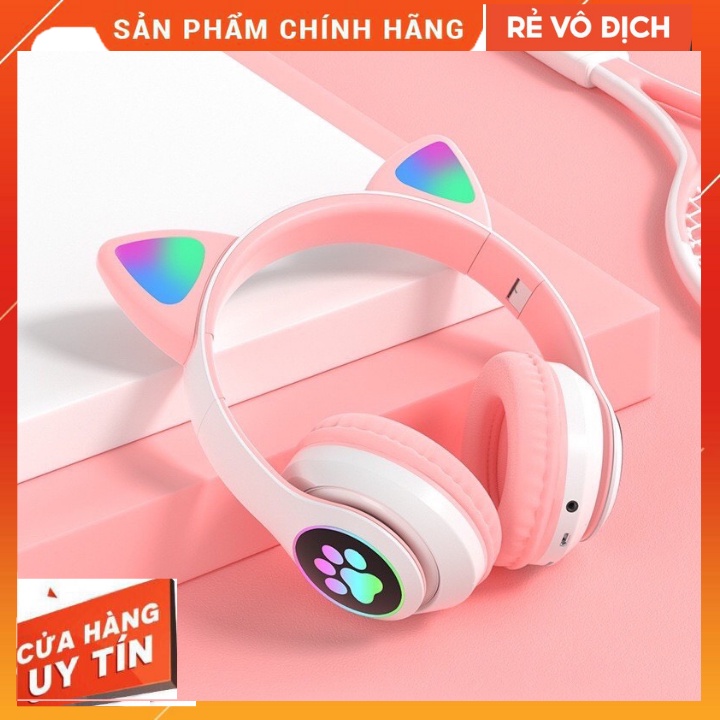 Tai Nghe Mèo 23M Bluetooth Chụp Tai, Headphone Tai Mèo Dễ Thương Có Mic, Âm Bass Mạnh Mẽ Bảo Hành 12 Tháng