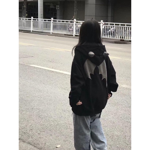 Áo khoác hoodie zip mũ sừng 2 lớp siêu to dày