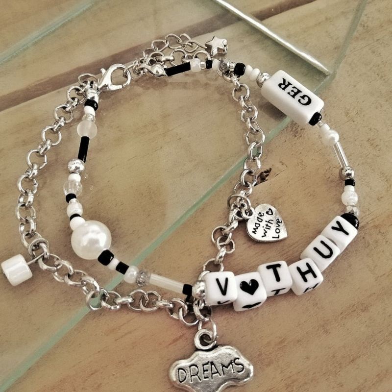 Vòng hạt đeo tay mix tên riêng tone đen trắng ngầu đét chất riêng/ vòng đeo tay hạt cườm