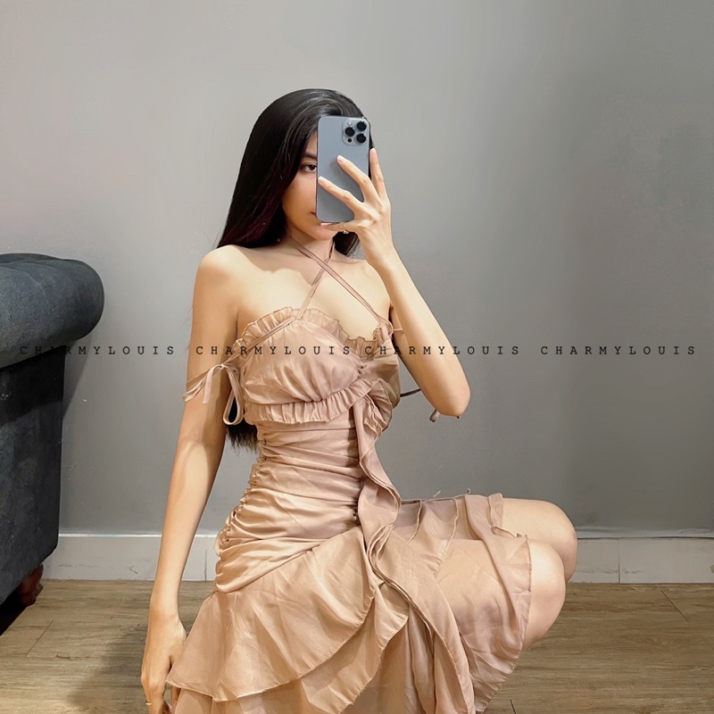 Đầm Dây Tua Rua Nâu QCCC