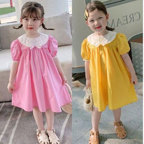 Đầm Công Chúa Một Mảnh Tay Phồng Cổ Búp Bê Thời Trang Mùa Hè Cho Bé Gái 3-8 Tuổi