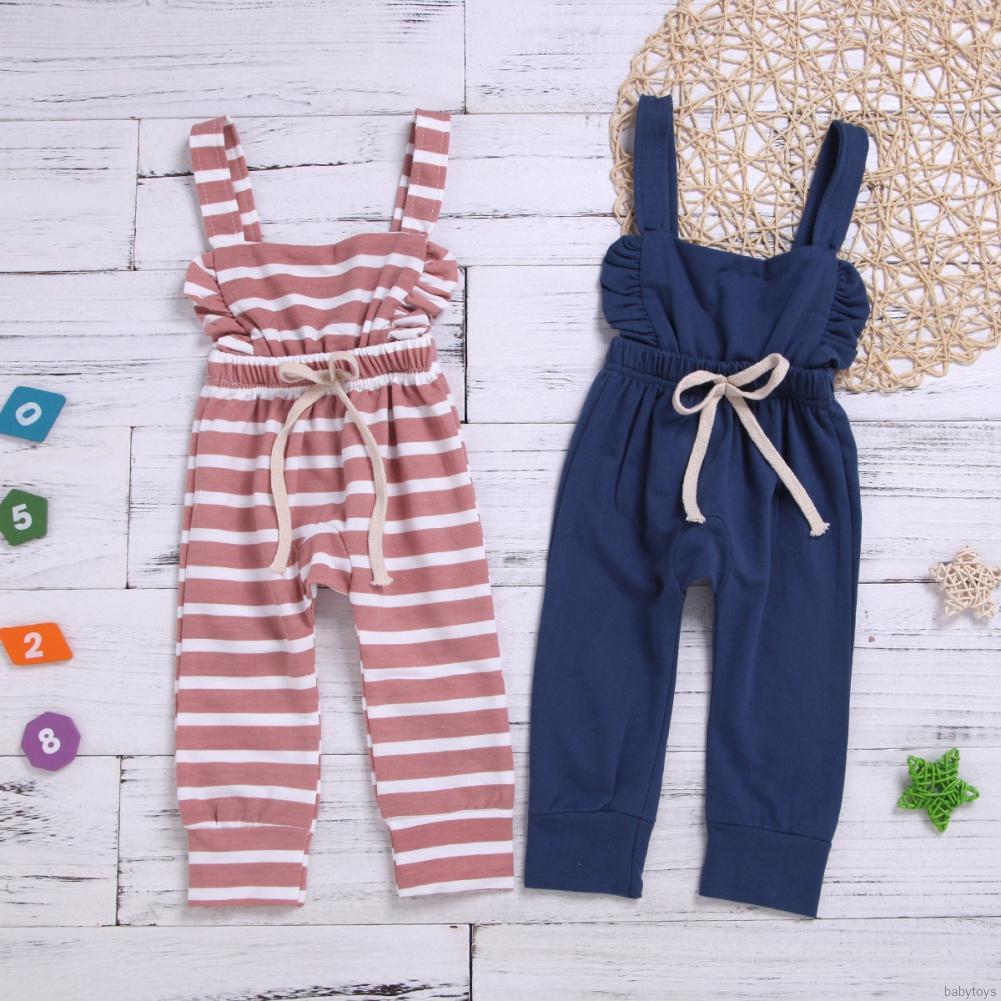 [babytoys] Summer Baby Girl Sling Stripe Jumpsuit Toddler Newborn Solid Color Bodysuit 0M-3T