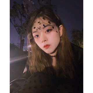 Bờm tai thỏ chấm bi lưới to (Ảnh thật)