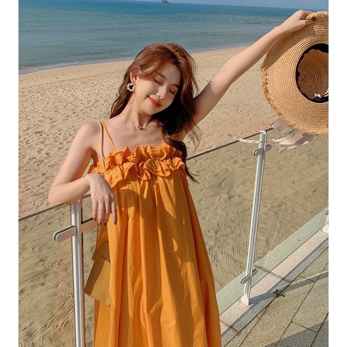 Set đồ đôi Mẹ và bé 2 dây cam cháy, chất cotton lụa xuông mượt tha thướt, kèm ảnh thật