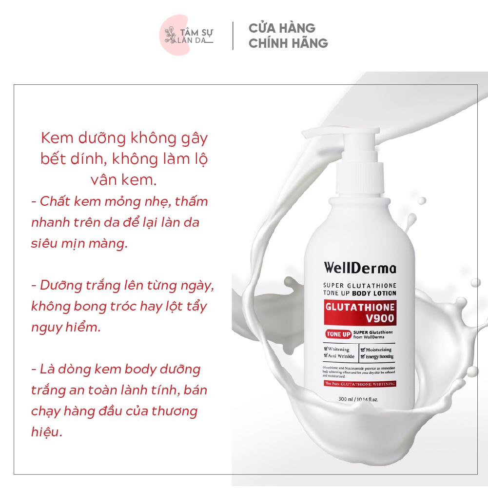 Kem Dưỡng Thể Nâng Tone V900 Cấp Ẩm Cho Da Body Wellderma Super Glutathione Tone Up Body Lotion 300ml