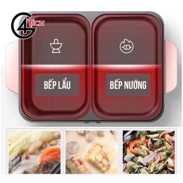 Nồi lẩu nướng điện  Siêu chống dính, Bếp lẩu nướng mini 2 ngăn Cao cấp Bảo hành 6 tháng