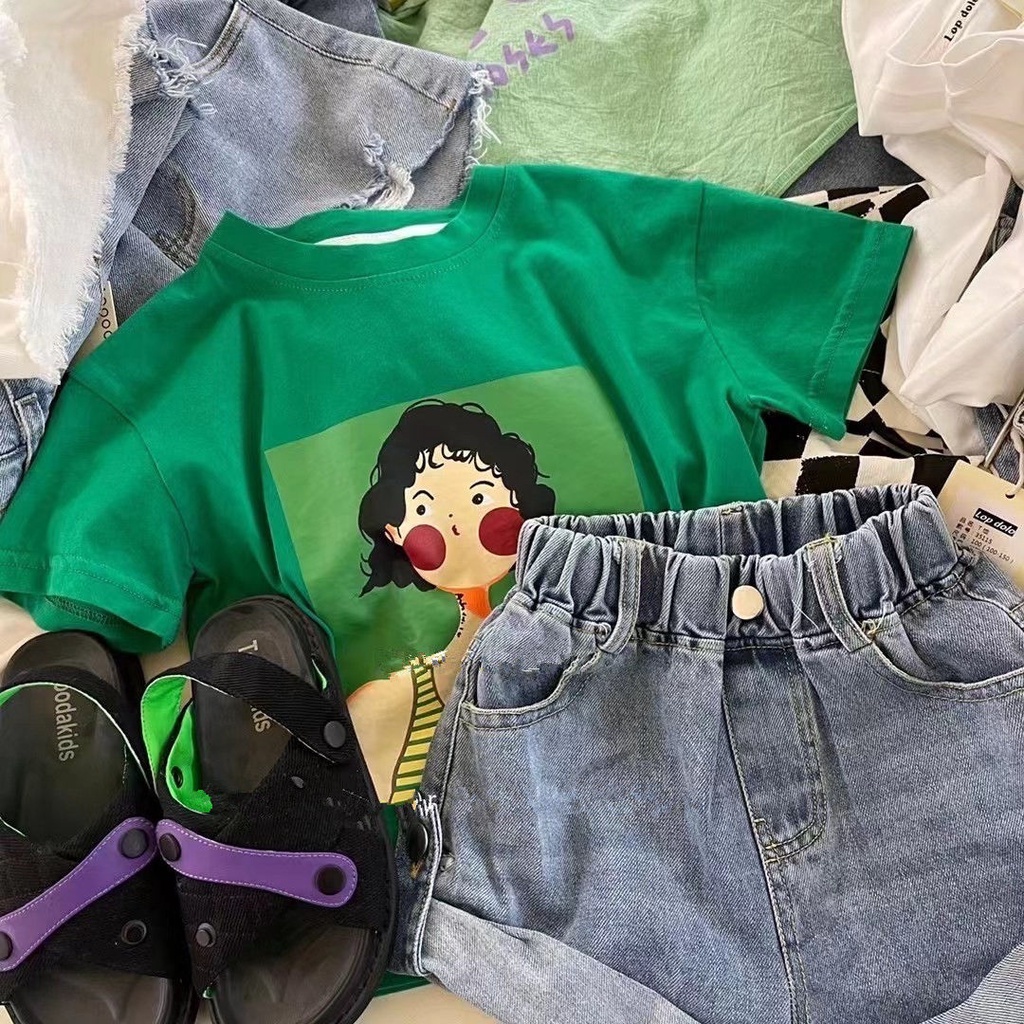 Áo Thun Mùa Hè Tay Ngắn Dáng Rộng In Họa Tiết Hoạt Hình Phong Cách Hàn Quốc Cho Bé Gái 2022