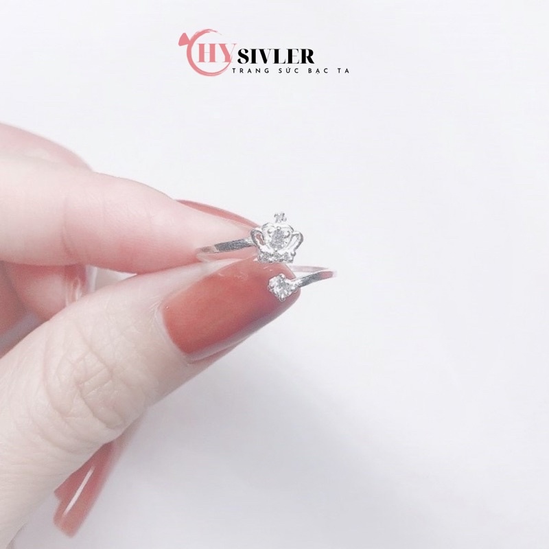 Nhẫn bạc ta vương miện đính đá nhỏ xinh dạng hở Freesize nhẫn nữ bạc thật giá rẻ CHY SILVER
