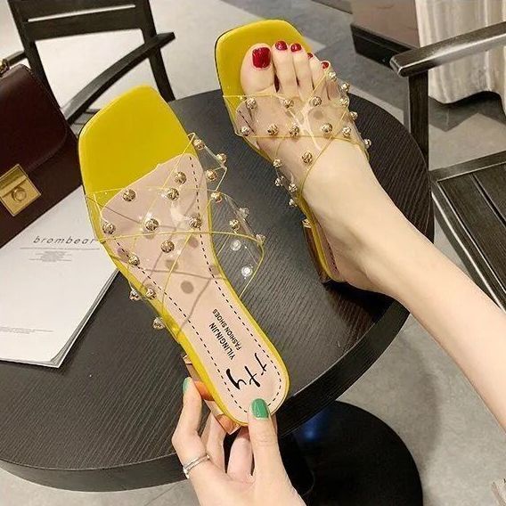 Jiashucheng Dép Sandal Gót Thấp Dày Dặn Trong Suốt Thời Trang Mùa Hè Dành Cho Nữ Có Size Lớn