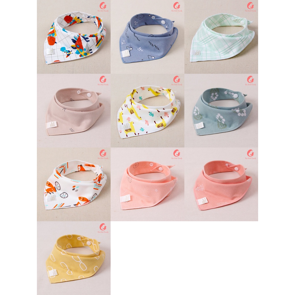 Khăn yếm tam giác cho bé chất liệu Cotton 2 lớp có cúc bấm cao cấp - Hải Anh Family