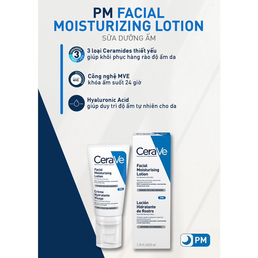 Sữa dưỡng ẩm ban đêm Cerave PM Facial Moisturiz Lot 50ml ( Bản Pháp)