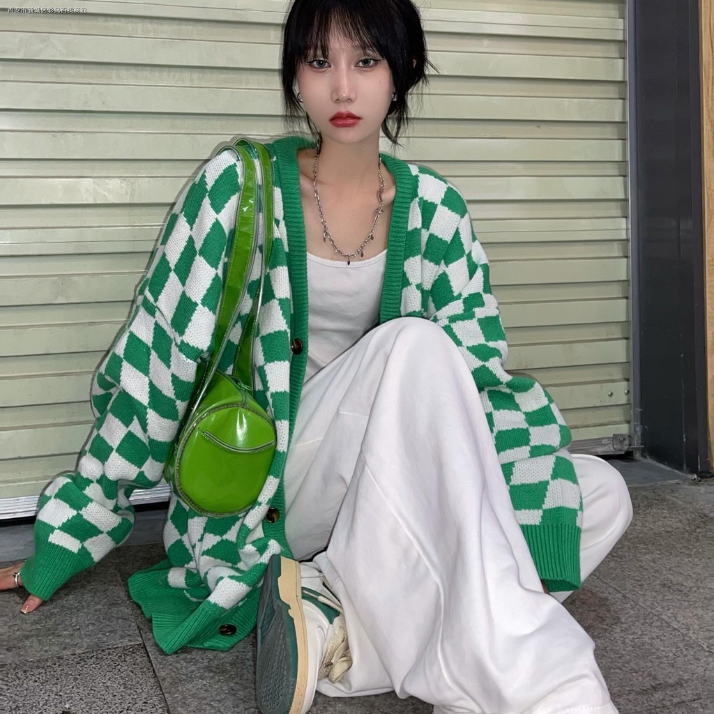 ■Áo khoác Cardigan dệt kim cổ chữ V họa tiết sọc caro phong cách Nhật Hàn | BigBuy360 - bigbuy360.vn