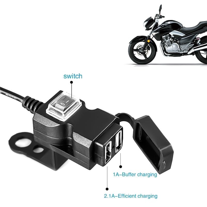 Sạc điện thoại trên xe máy 2 cổng usb có công tắc
