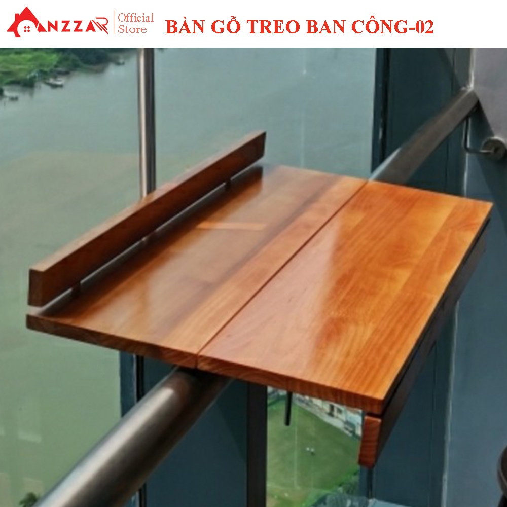 Bàn gỗ treo ban công Anzzar nhiều kích thước gỗ thông nhập khẩu dùng làm việc, học tập, làm bàn trà BBC-02