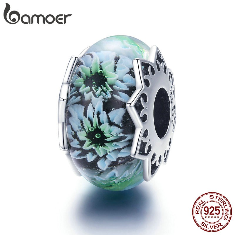 Hạt phụ kiện xỏ BAMOER thiết kế hoa thủy tinh