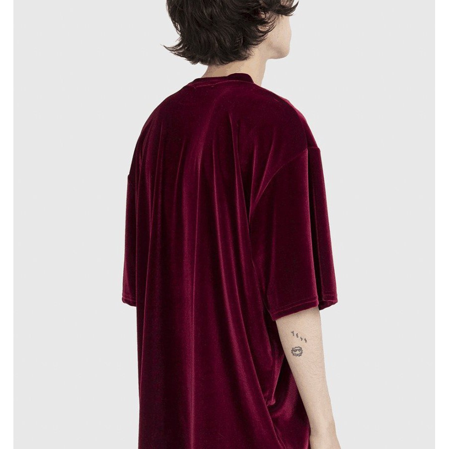 ( KÈM HÌNH THẬT ) Áo thun nhung chất mịn, form tay lỡ unisex màu Đỏ Rượu Vang sang chảnh