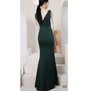 ĐẦM DẠ HỘI CỔ V TAY KẾT ĐÁ