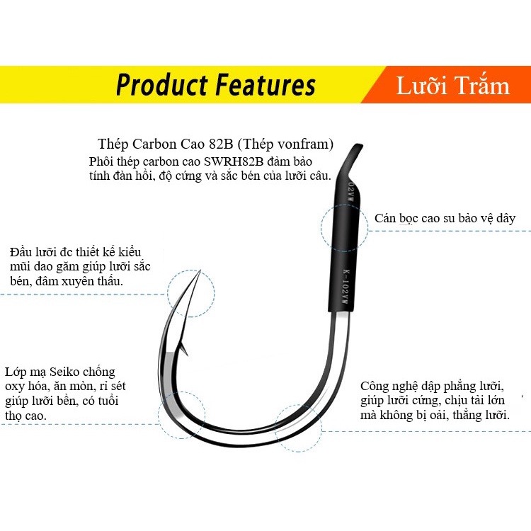 Lưỡi câu đài săn hàng câu trắm đen trắm trắng trắm cỏ chép Made in Japan super sharp