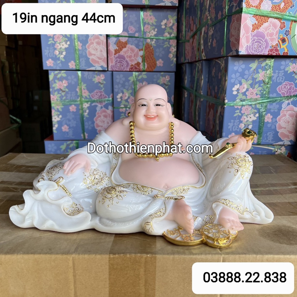Tượng phật di lặc đá 19in ngang 44cm màu trắng rất đẹp