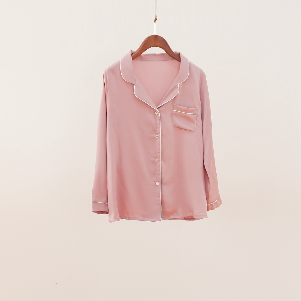 Bộ Pijama mặc nhà lụa ngọc trai cao cấp MOMOJAMA áo dài quần dài, thanh lịch size