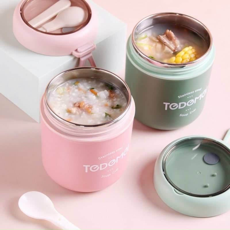 Bình Ủ Cháo Inox TEDEMEI Có Nắp Kèm Thìa Cao Cấp