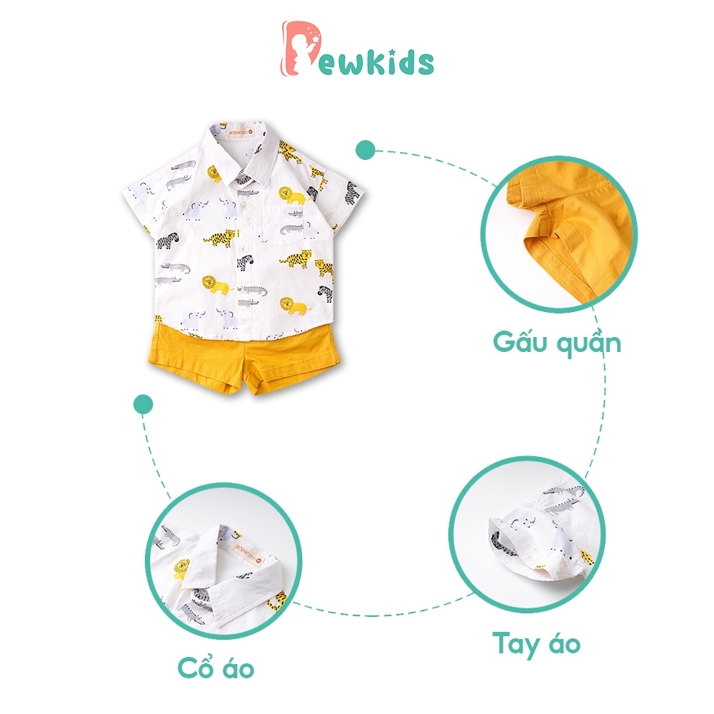 Quần áo bé trai, set bộ sơ mi Dewkids in hình động vật năng động đáng yêu