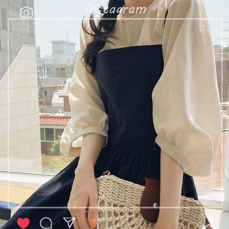 -Set áo+yếm hai dây thắt nơ xoè dài Hàn Quốc