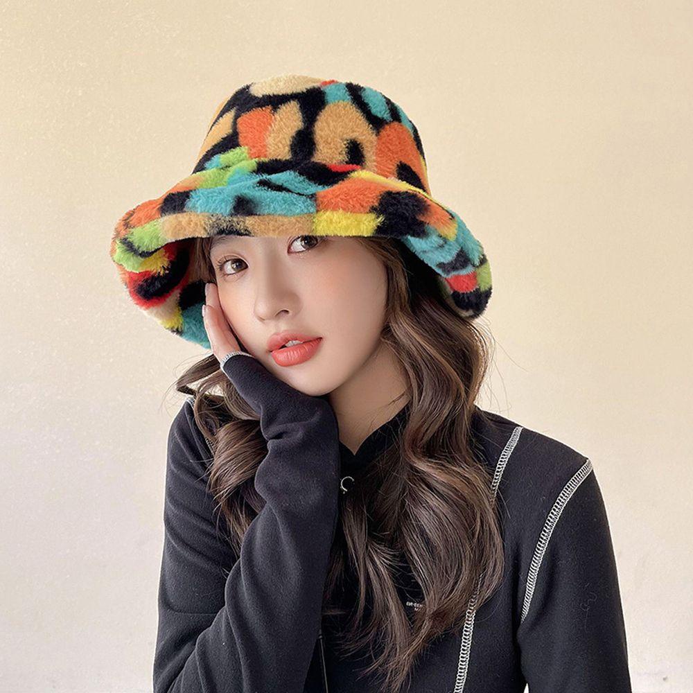 Nón Bucket Chất Liệu Dày Dặn Mềm Mại Họa Tiết Sọc Cầu Vồng Thời Trang Cho Nữ