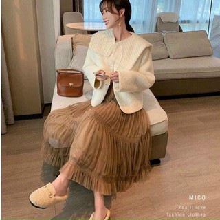 Chân váy lưới xòe midi